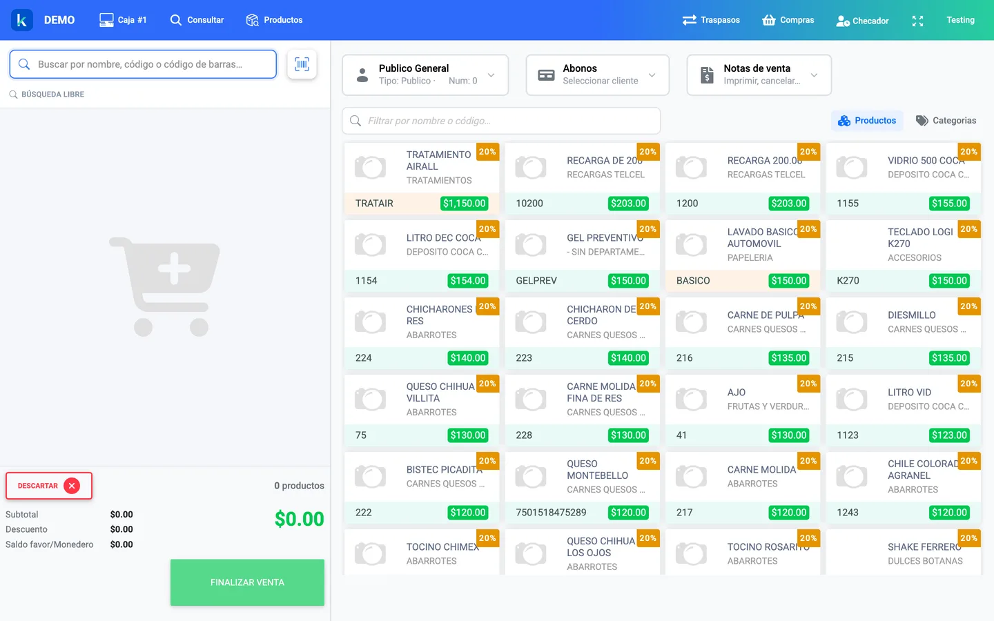 El punto de venta: búsqueda, carrito y cobro
