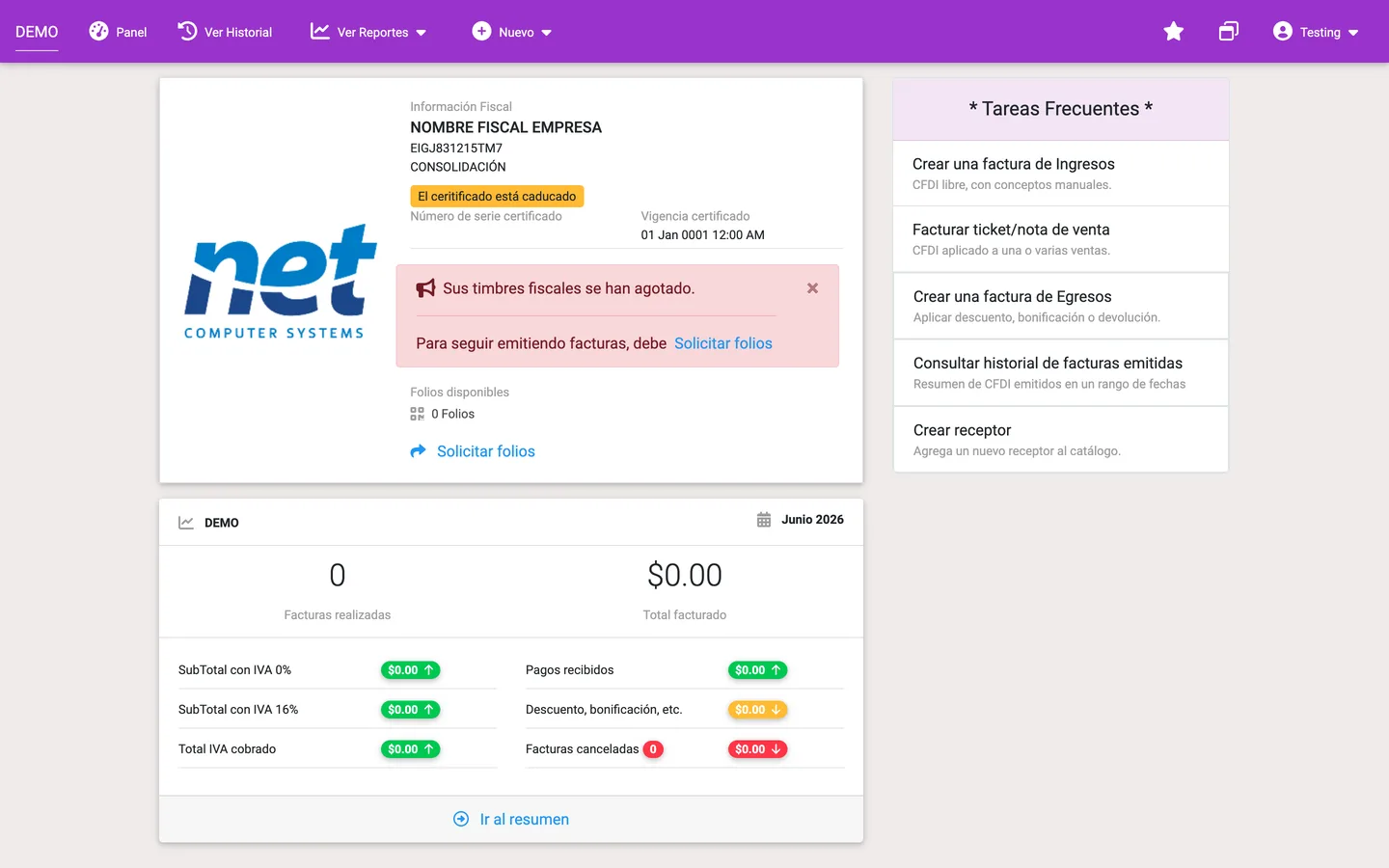 Panel de facturación CFDI: ingreso, REP y notas de crédito
